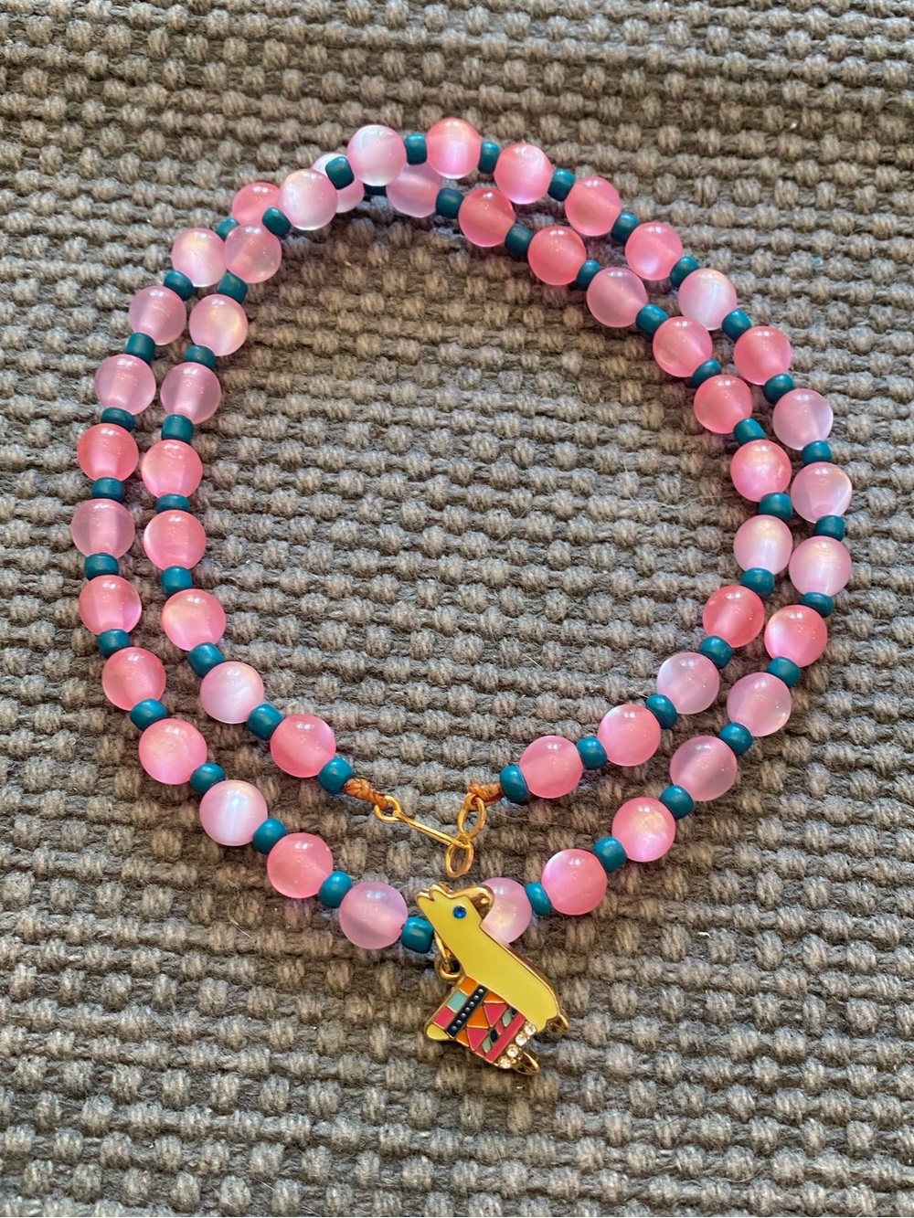 Colorful Bead Charm Necklace with Llama Pendant